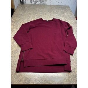 Caracilia Womens Burgundy Side Zip Ribbed Sweatshirt High Low Pullover Small